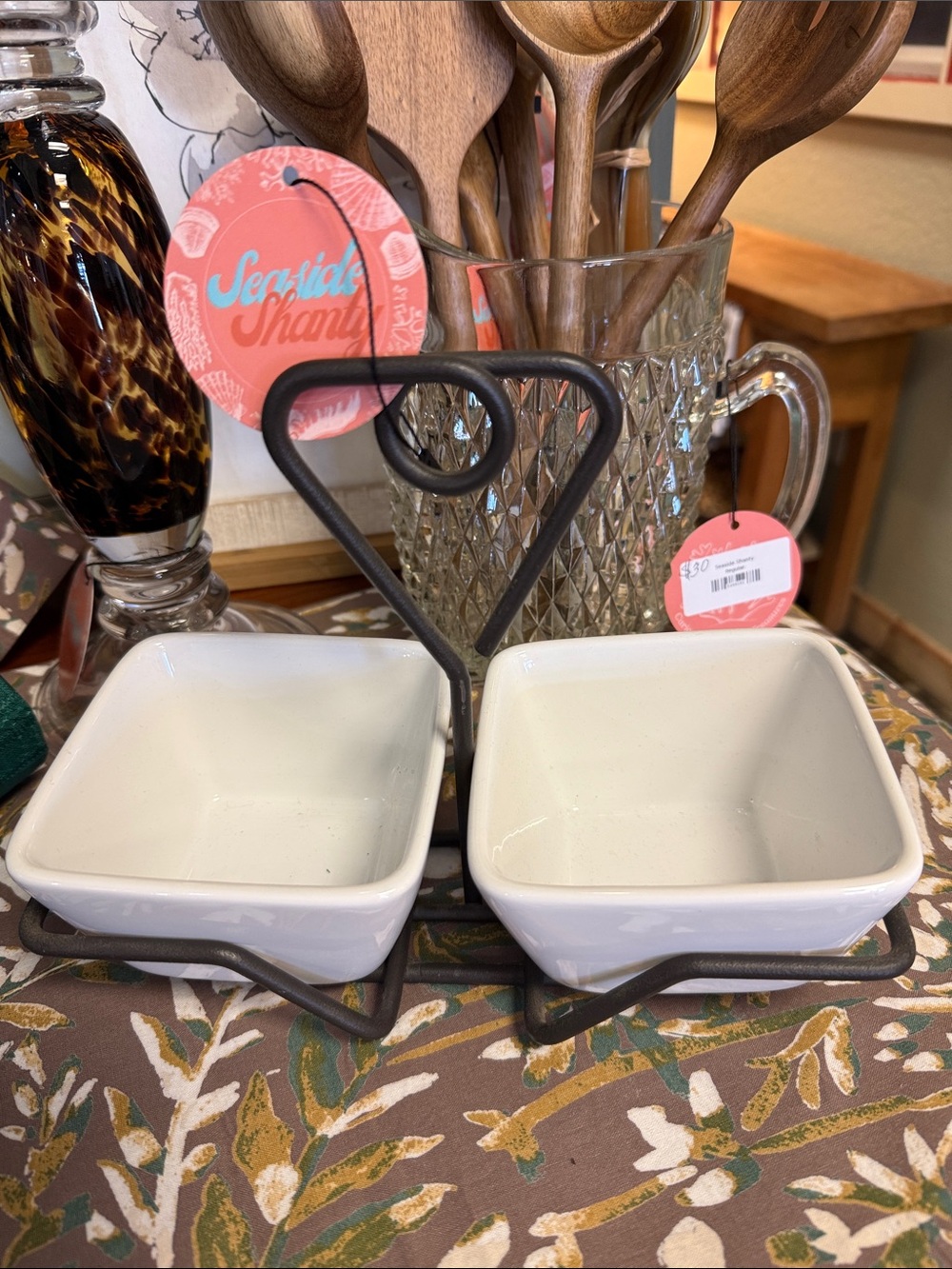Pampered Chef White Ceramic Dip Bowls with Black Metal Stand